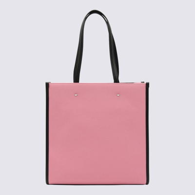 Shop Jimmy Choo Pink Canvas And Black Leather Tote Bag In <p>pink Canvas And Black Leather Tote Bag From  Featuring Front Logo Print, Two Top Handle