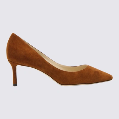 Shop Jimmy Choo Tan Suede Romy Pumps In <p>tan Suede Romy Pumps From  Featuring Almond Toe, Leather Insole And Medium Covered Heel