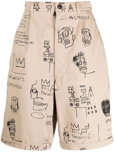 Shop Junya Watanabe Man Jean-michel Basquiat Chino Shorts In Beige