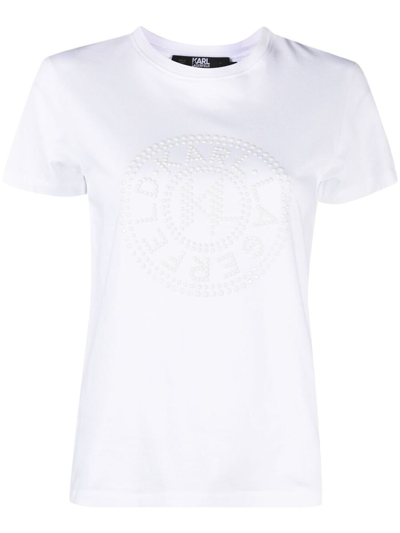 Shop Karl Lagerfeld Embossed Logo-print T-shirt In White