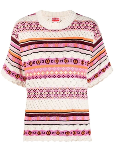 Kenzo Abstract-pattern Knitted Cotton Top In Rose