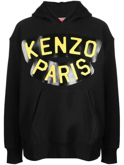 Shop Kenzo Logo Oversized Hoodie In Black