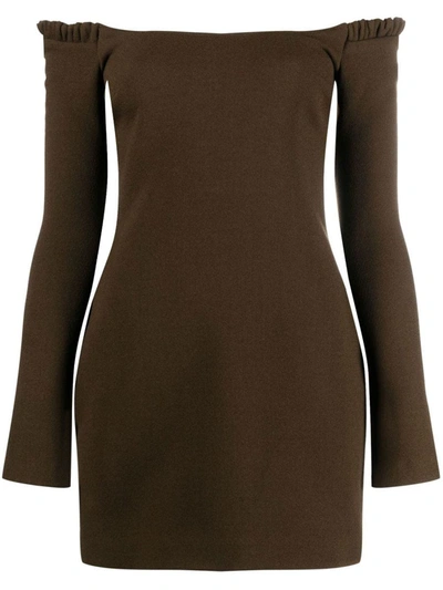 Shop Khaite Off Shoulder Short Dress In Brown