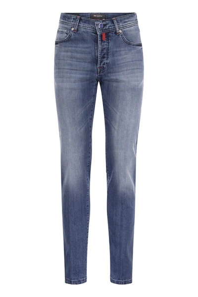 Shop Kiton 5-pocket Cotton Jeans In Medium Denim
