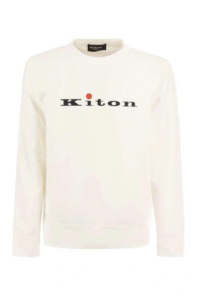 Shop Kiton Cotton Crewneck Sweatshirt With Logo In White