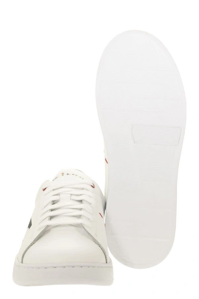 Shop Kiton Leather Sneakers In White/blue