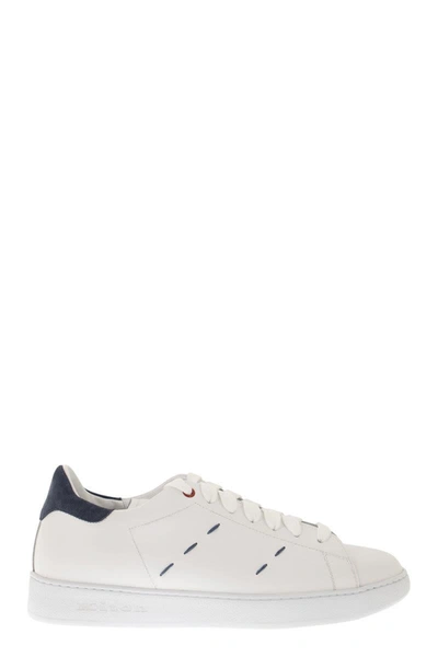 Shop Kiton Leather Sneakers In White
