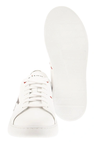 Shop Kiton Leather Sneakers With Logo In White/beige