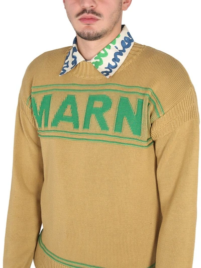 Shop Marni Knit Sweatshirt With Logo In Yellow