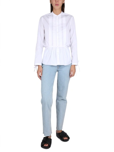 Shop Aspesi Korean Collar Shirt In White