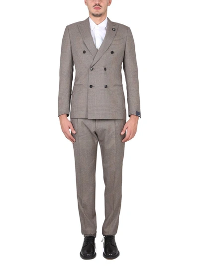 Lardini Double-breasted Checked-pattern Suit In Brown