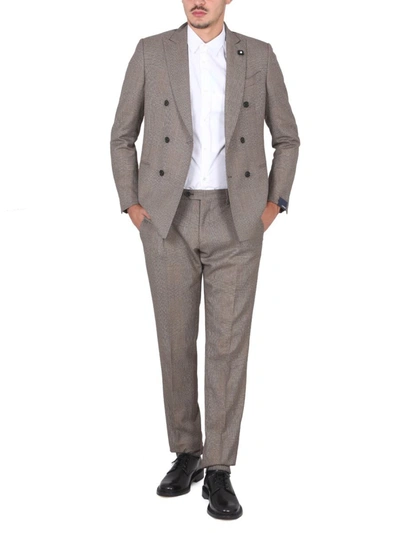 Lardini Double-breasted Checked-pattern Suit In Brown