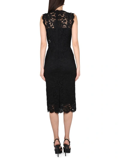 Shop Dolce & Gabbana Lace Longuette Dress In Black