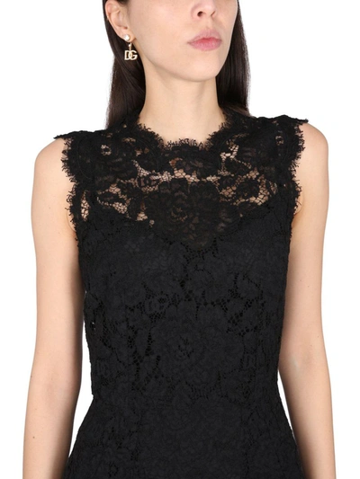 Shop Dolce & Gabbana Lace Longuette Dress In Black