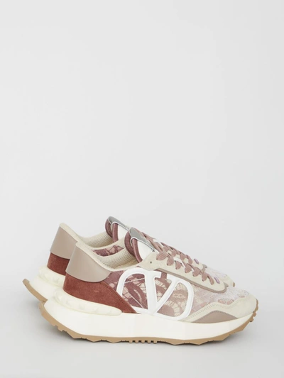 Shop Valentino Lacerunner Sneakers In <p> Garavani Lacerunner Sneakers In Lace And Mesh In The Shades Of Pink With Suede And Leat