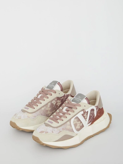 Shop Valentino Lacerunner Sneakers In <p> Garavani Lacerunner Sneakers In Lace And Mesh In The Shades Of Pink With Suede And Leat
