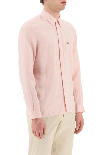 Shop Lacoste Light Linen Shirt In Pink