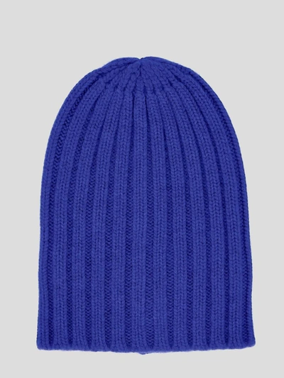 Shop Laneus Hats In <p> Royal Blue Beanie Hat In Cashmere With Ribbed Texture