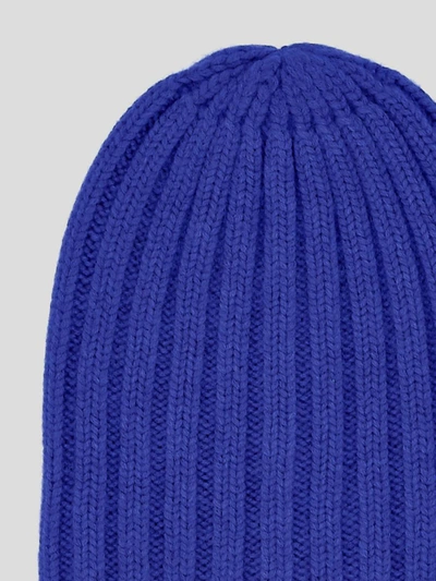 Shop Laneus Hats In <p> Royal Blue Beanie Hat In Cashmere With Ribbed Texture