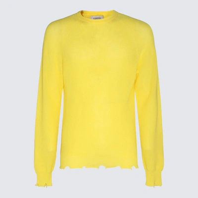 Shop Laneus Yellow Cotton Jumper In <p>yellow Cotton Jumper From  Featuring Long Sleeves, Round Neck And Stressed Hems.