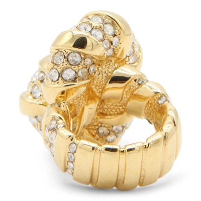 Shop Lanvin Golden Brass Melodie Ring In Gold/crystal