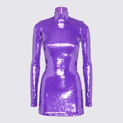 Shop Laquan Smith Purple Dress In <p>purple Dress From  Featuring Sequin Embellishment, High Neck, Long Sleeves, Open Back