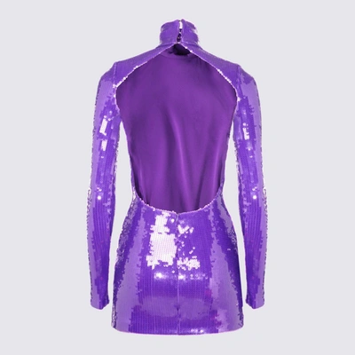 Shop Laquan Smith Purple Dress In <p>purple Dress From  Featuring Sequin Embellishment, High Neck, Long Sleeves, Open Back