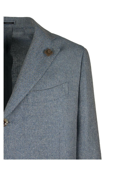 Shop Lardini Single-breasted Two-button Jacket With Herringbone Pattern In Light Blue