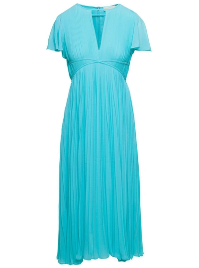 Shop Michael Michael Kors Light Blue Empire-style Midi Dress In Pleated Fabric Woman