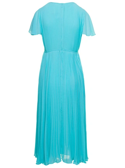 Shop Michael Michael Kors Light Blue Empire-style Midi Dress In Pleated Fabric Woman