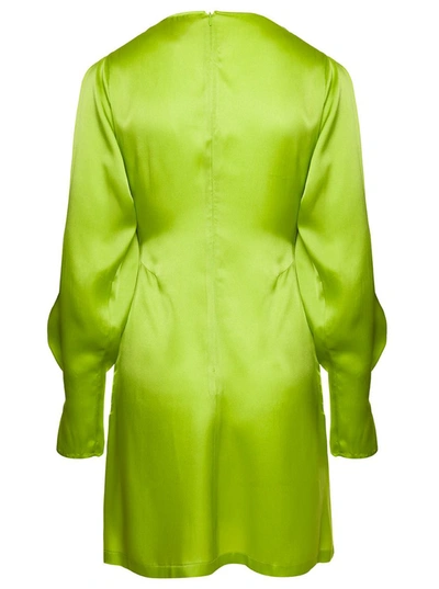 Shop Semicouture Lime Green Zoie Minidress V Neck Satin Effect In Silk Blend Woman