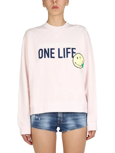 Dsquared2 Smiley Organic Cotton Cool Fit Sweatshirt In Pink
