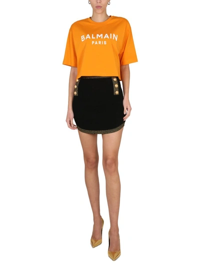 Shop Balmain Logo Print T-shirt In Orange