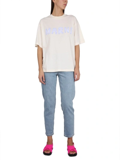 Shop Marni Logo Print T-shirt In White