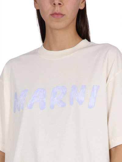 Shop Marni Logo Print T-shirt In White