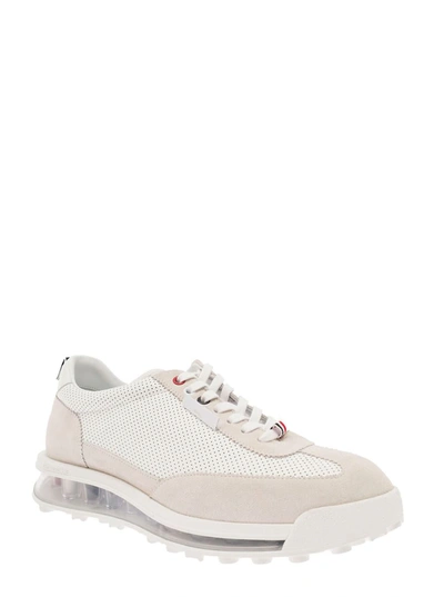 Shop Thom Browne Low-top Sneakers With Rwb Stripe In White Leather Man