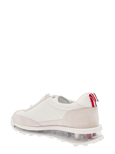 Shop Thom Browne Low-top Sneakers With Rwb Stripe In White Leather Man
