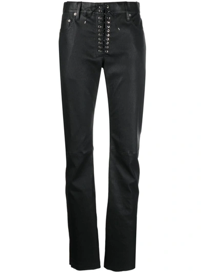 Shop Ludovic De Saint Sernin Stretch Leather Lace Up Jeans In Black