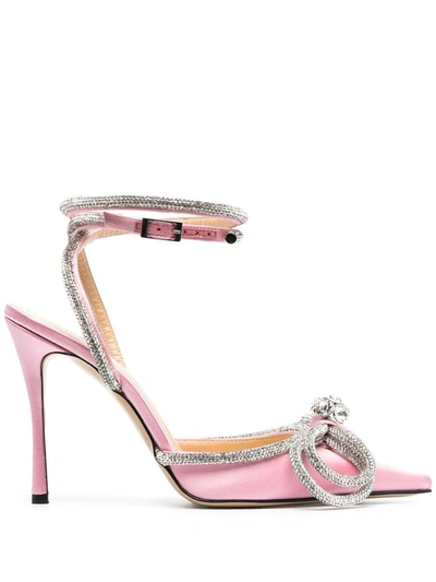 Shop Mach & Mach Double Bow Crystal-embellished Satin Slingback Pumps In Pink