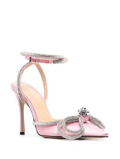 Shop Mach & Mach Double Bow Crystal-embellished Satin Slingback Pumps In Pink
