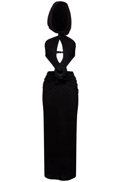 Shop Magda Butrym Long Jersey Dress With Hood In Black