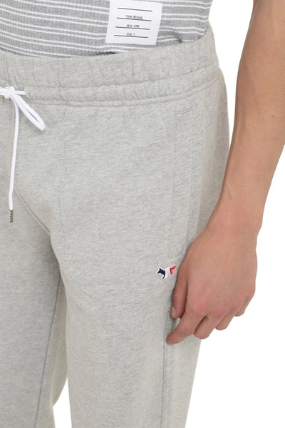 Shop Maison Kitsuné Logo Detail Cotton Track-pants In Grey