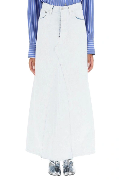 Shop Maison Margiela Paint Effect Denim Maxi Skirt In White