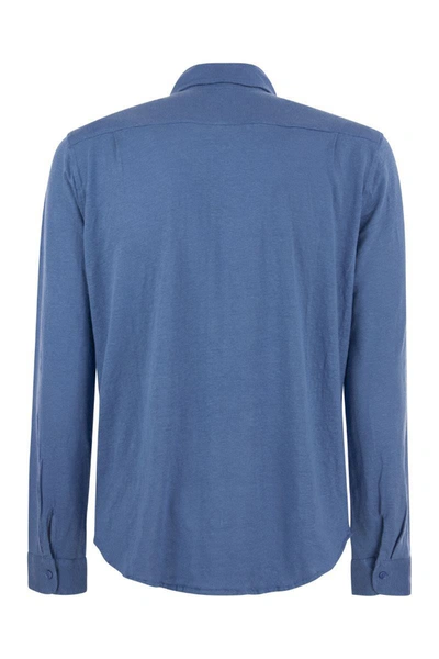 Shop Majestic Filatures Linen Long-sleeved Shirt In Light Blue