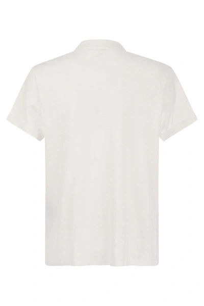 Shop Majestic Filatures Short-sleeved Linen Polo Shirt In White