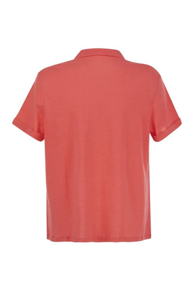 Shop Majestic Filatures Short-sleeved Linen Polo Shirt In Coral