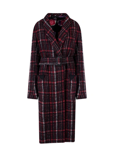 Marni Reversible Madras Coat With Double Belt In Red