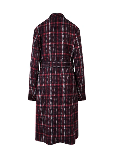 Marni Reversible Madras Coat With Double Belt In Red
