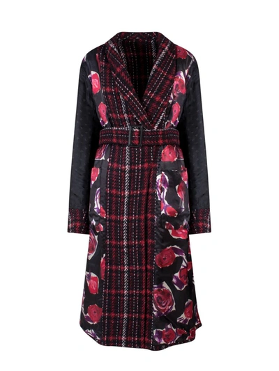 Marni Reversible Madras Coat With Double Belt In Red