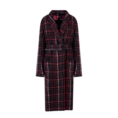 Marni Reversible Madras Coat With Double Belt In Red